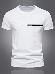 Summer men's 100% pure cotton casual sports loose oversized simple letter pattern printed round neck short sleeved T-shirt top