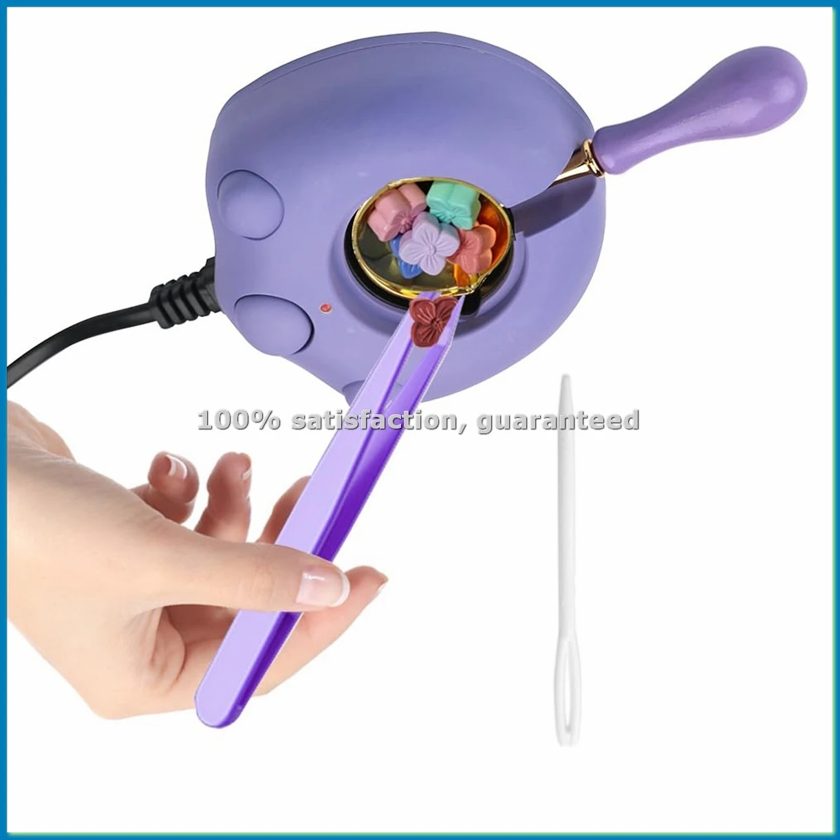 Calentador Eléctrico de Cera para Sellos, Kit de Cera Negra con Cuchara y Pinzas, Excelente Herramienta para Sellos de Cera DIY, Enchufe Estadounidense ()-ABLL