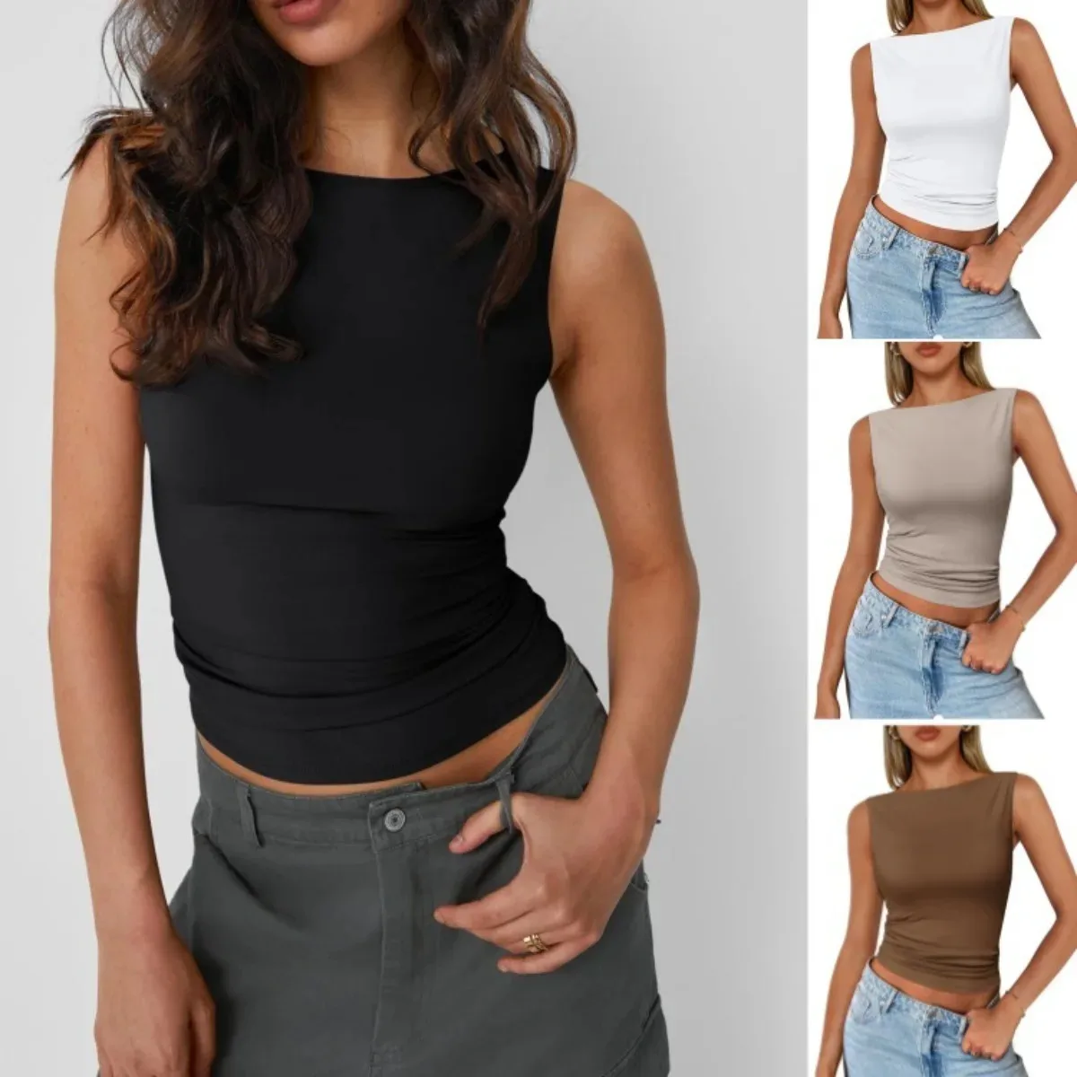 2026 Neues Ärmelloses Damen-Top Frühling/Sommer Mode Figurbetonte Cropped Pullover Y2K Elegante Damenmode