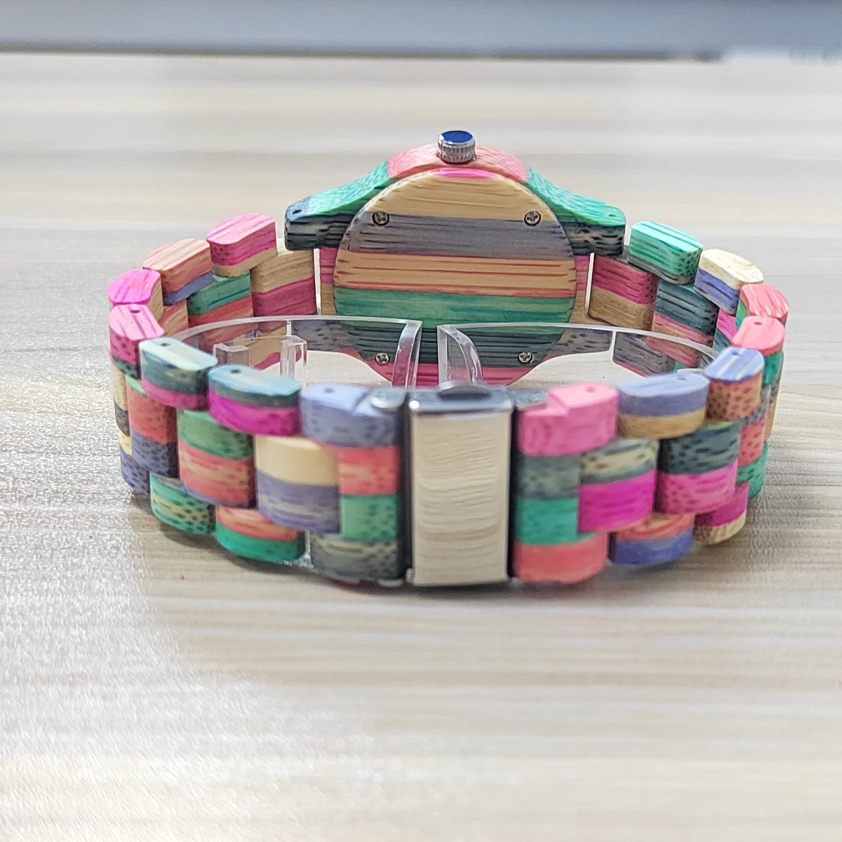 Reloj de cuarzo con correa de bambú colorida para mujer, con números romanos reloj de pulsera, esfera pequeña, relojes de madera, regalos