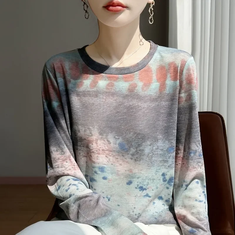 

Новая красочная футболка с длинными рукавами и принтом тай-дай, с модным топом внутри.