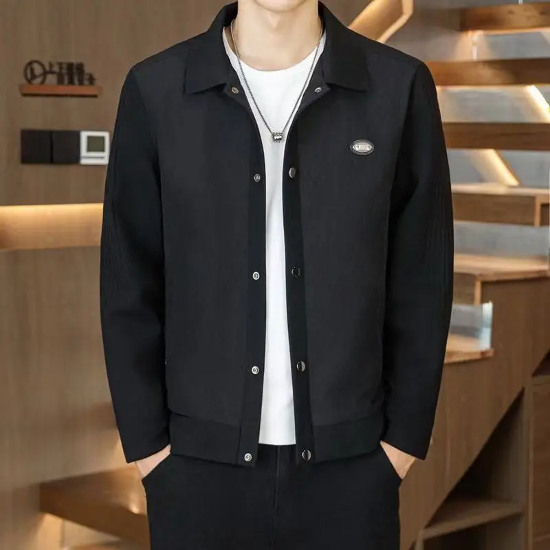 

Casual Men's Collared Jaet Spring Autumn ort Sle Faionable Versatile Printed Stand Fit Polyester Fabric Breathable