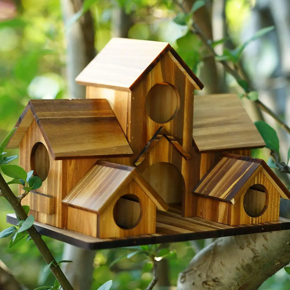 Bird House Room Wood Families Bluebird Finch Hanging Birdhouse For Garden Waterproof And Wear-resistant Household Pet Supplies