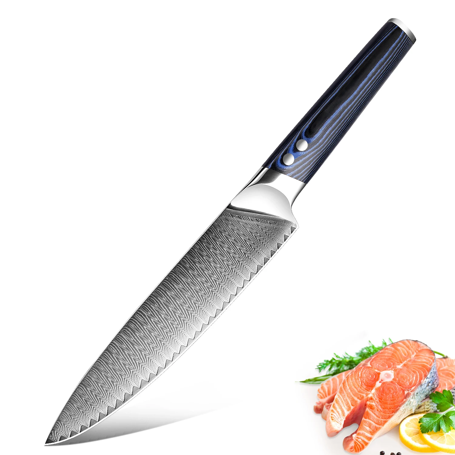 Damascus Chef\'s Knife 8 Inch Chef Knife Japanese VG10 Damascus Steel Slicing Knife Blue G10 Handle Ultra Sharp Kitchen Knife