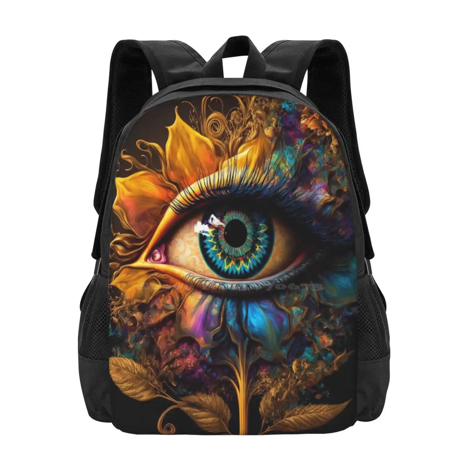 Psychedelic Eye Hot Sale Schoolbag Backpack Fashion Bags Psychedelic Eye Golden Eye Trippy Psychedelic Art Synthetikai Colorful