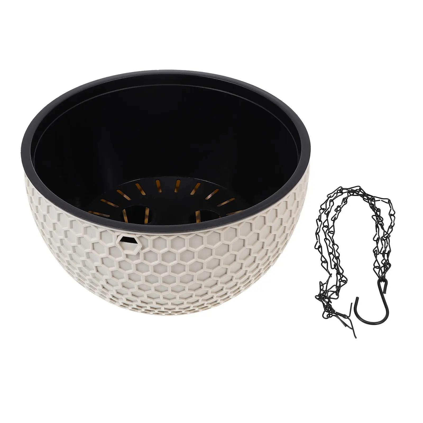 

Hanging Basket Flower Pot 26CM Large Beige Woven Durable Plastic Planter Space-saving Balcony Decor Plant