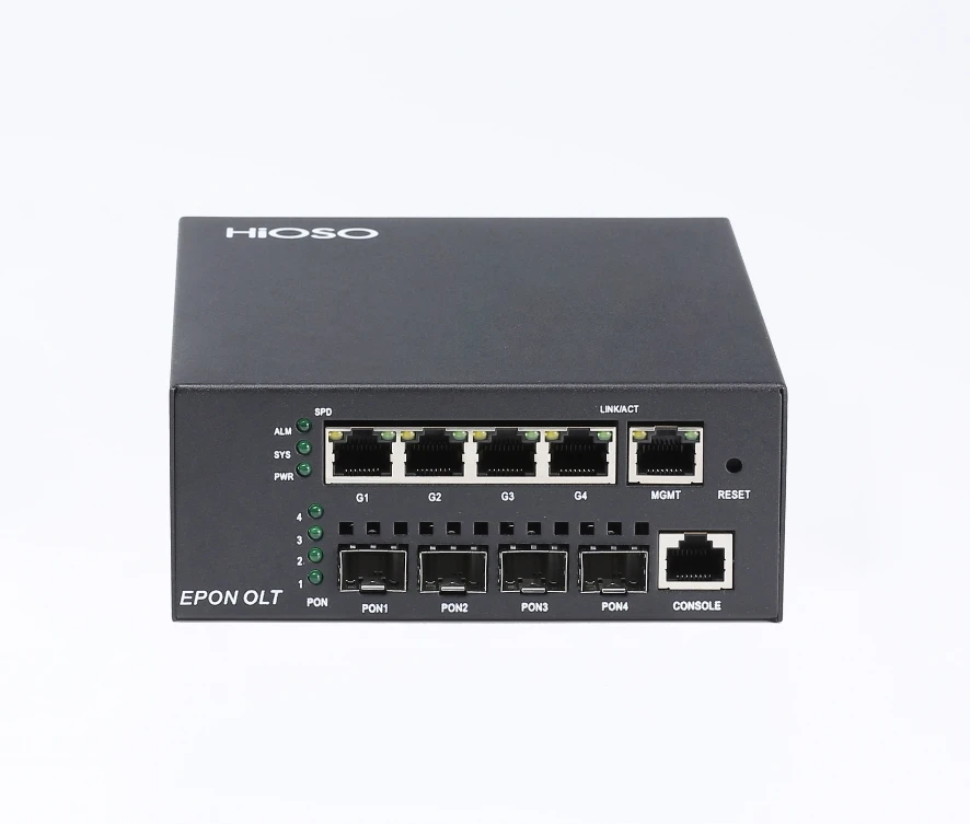 Low Price HIOSO MINI 4pon EPON OLT 4port DC12V WEB SNMP CLI 256 Users compatible HUWEI ZTE