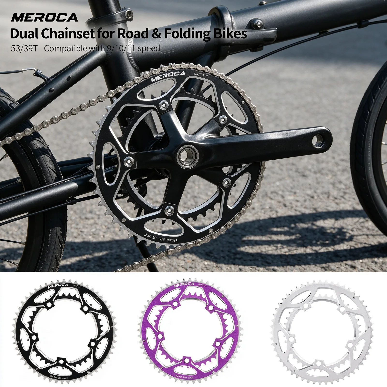 MEROCA 130BCD 53/39T Dual Chainring Ultra Light CNC Aluminum Alloy Bike Chain for 9/10/11 Speed Road Folding Bicycle Chain Ring