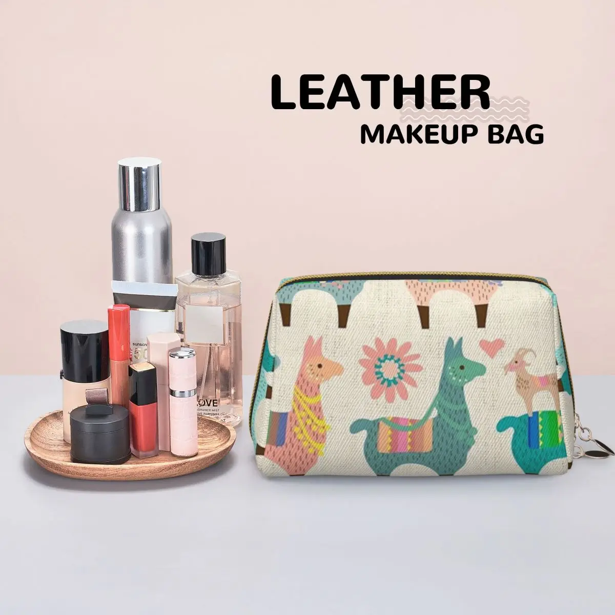 Llama Alpaca Animal Women Cosmetic Bags Travel Makeup Organizer Pouch Toiletry Storage Dopp Kit Case