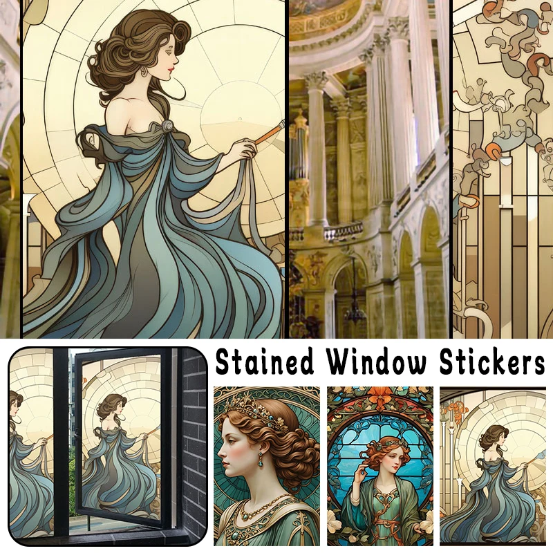 

Retro Stained Glass Film Translucent Hotel Club Colorful Self-Adhesive Window Sticker Home Porch Bathroom Decor Art Privacy Film