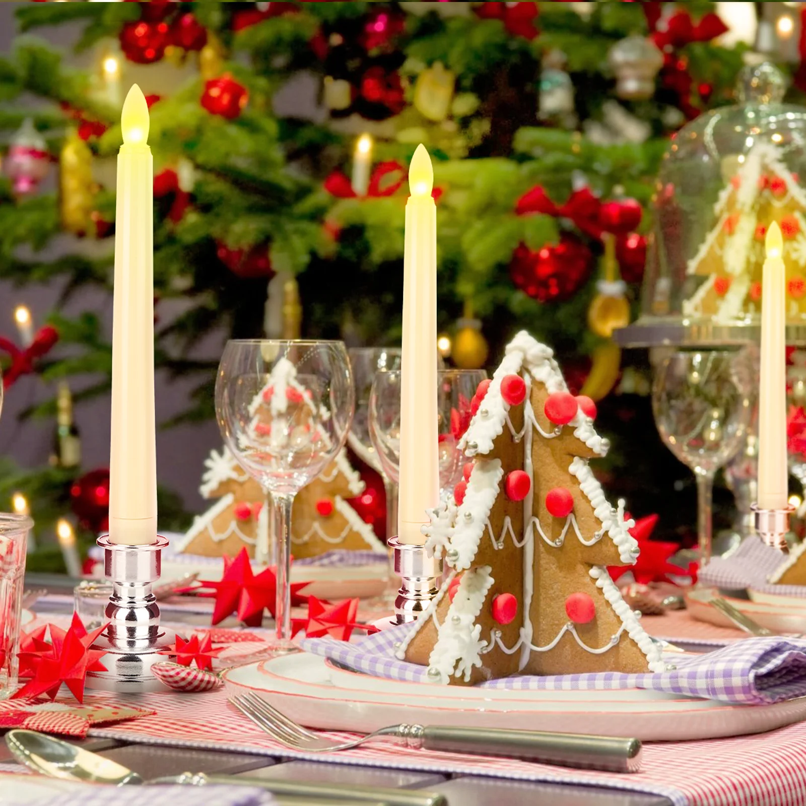 FPOO LED Flameless Taper Candles Tall Tapered Candle Battery Operated Warm White Flickering Flame Led Lights Handheld Home Decor