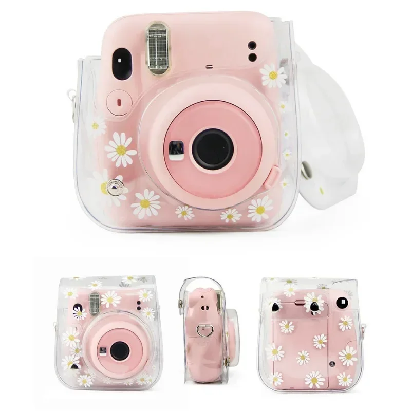 Transparent Dried Flowers Daisies PVC Camera Case For Fujifilm Instax Mini 12/11/9/8/40 Bag Cover Pouch Protector