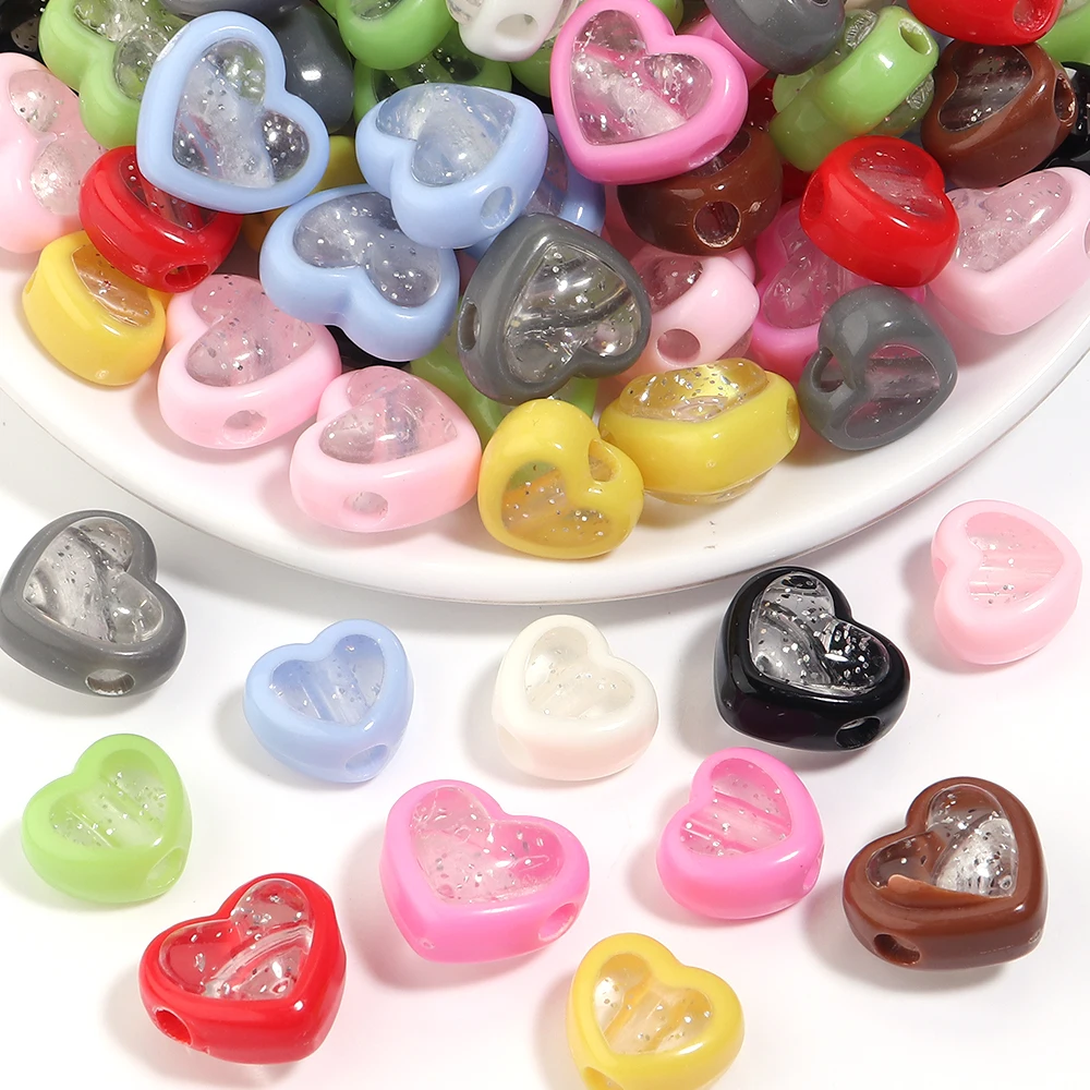 20pcs/lot Colorful Heart Acrylic Beads Love Shape Loose Spacer Beads for DIY Bracelets Necklace Jewelry Making Accessories