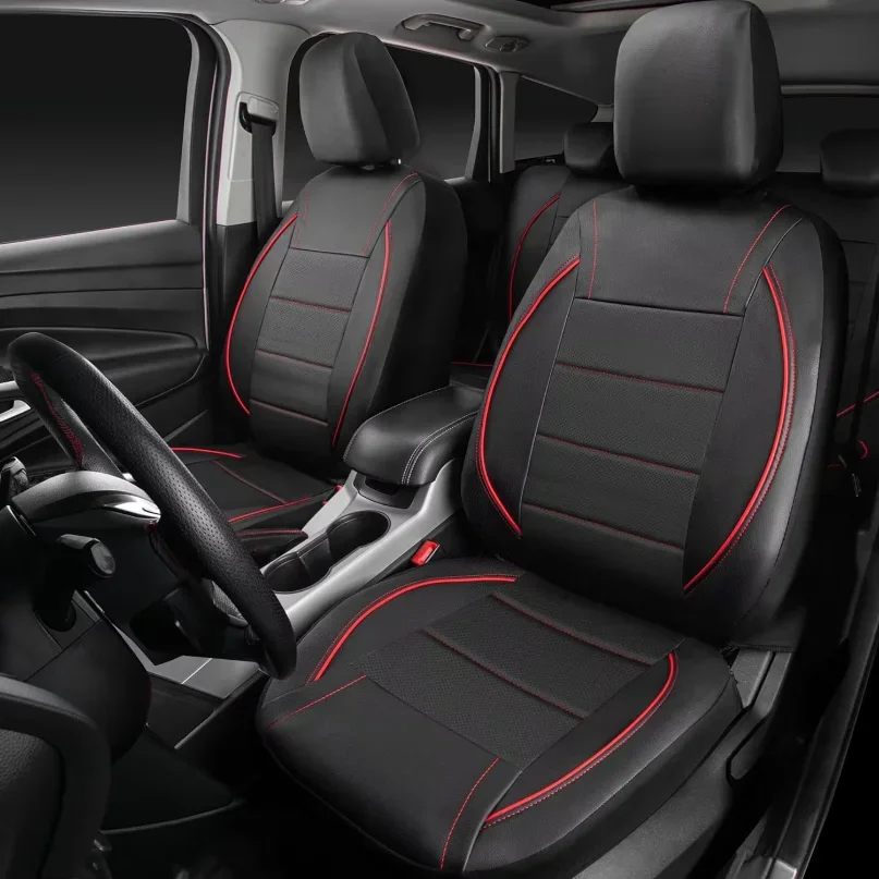 Fundas Universales de Cuero para Asientos de Coche, Rojas, Simples, Impermeables, para 5 Asientos