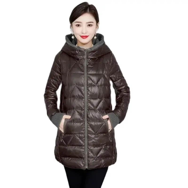 

Winter Mid-Long Down Cotton Jacket Women New Surface Can Be Detached Overcoat Loose Hooded Outerwear Fashion Puffer Coat Female