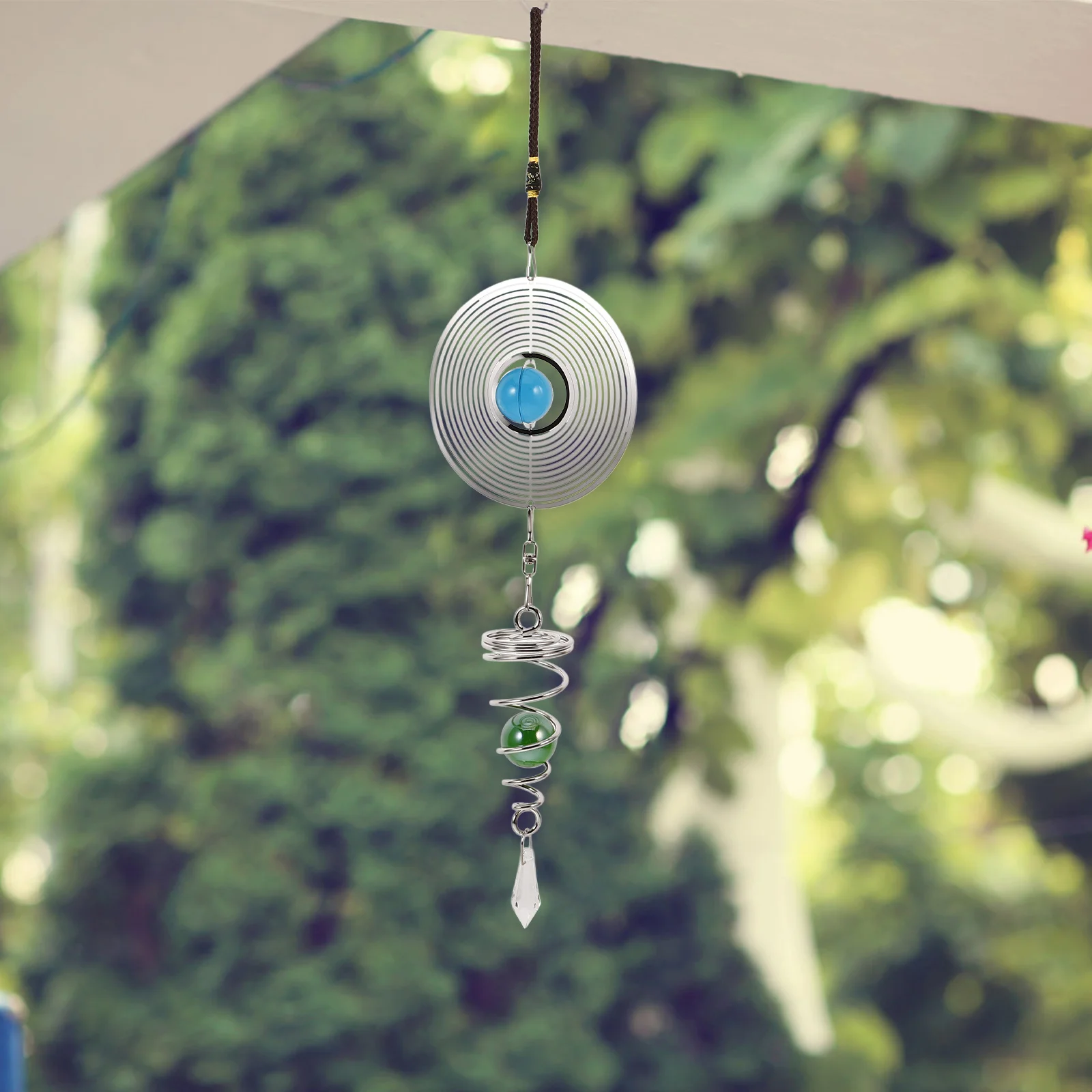 

3D Colorful Round Mesh Steel Sheet Wind Chime Hollow Metal Sheet Pendant Decorative Fengshui Ornament Home Balcony Office Garden
