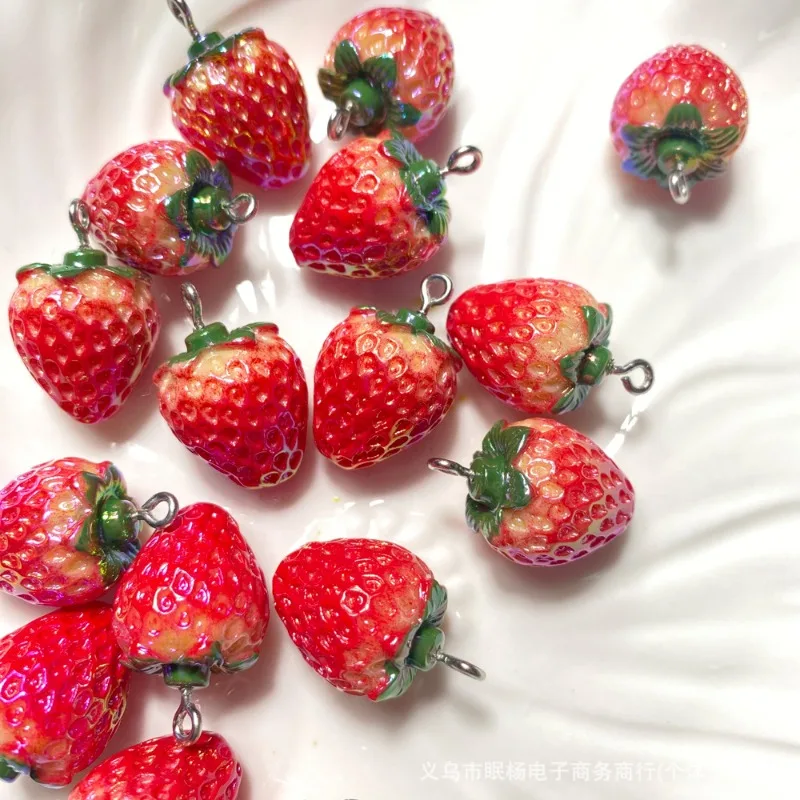 5pcs Resin Limitation Fruit Pendant Strawberry Charms for Jewelry Marking Diy Earrings Headwear Hair Clip Bracelets Finding