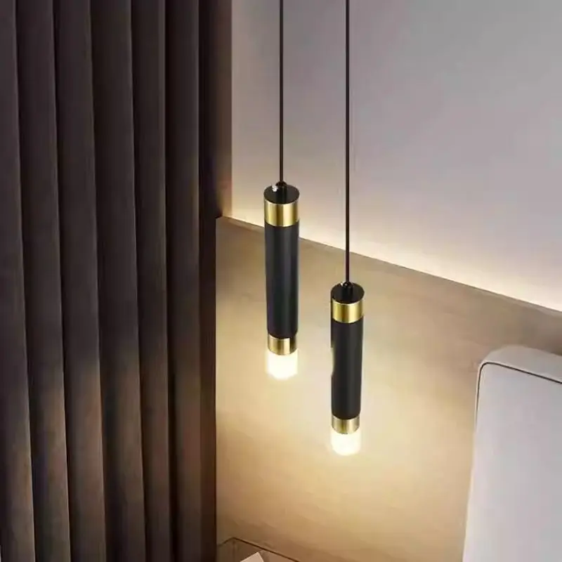 

Minimalist Luxury Bedside Hanging Lamp with Grille and Spotlights for Living Room Bedroom