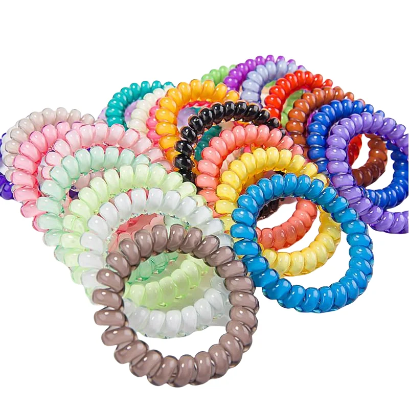 10pcs Spiral Hair Ties Telephone Wire Cord Coil Elastic Ponytail Holders Strong Grip Waterproof Hair Styling Accessories