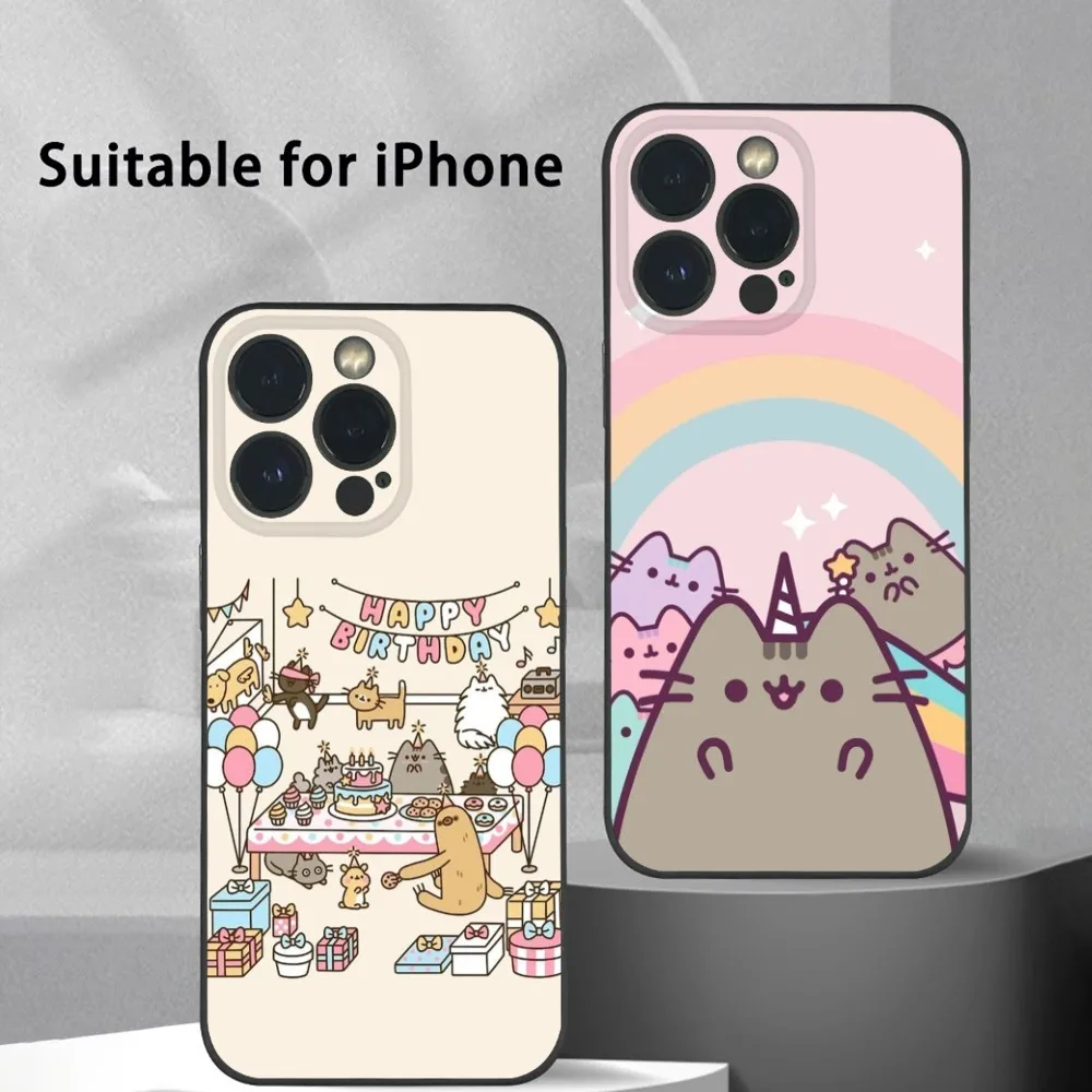 P-Pusheens Cute Cat Phone Case For IPhone 16 15 14 13 12 11 Pro Max Plus Mini Frosted Soft Shell Funda