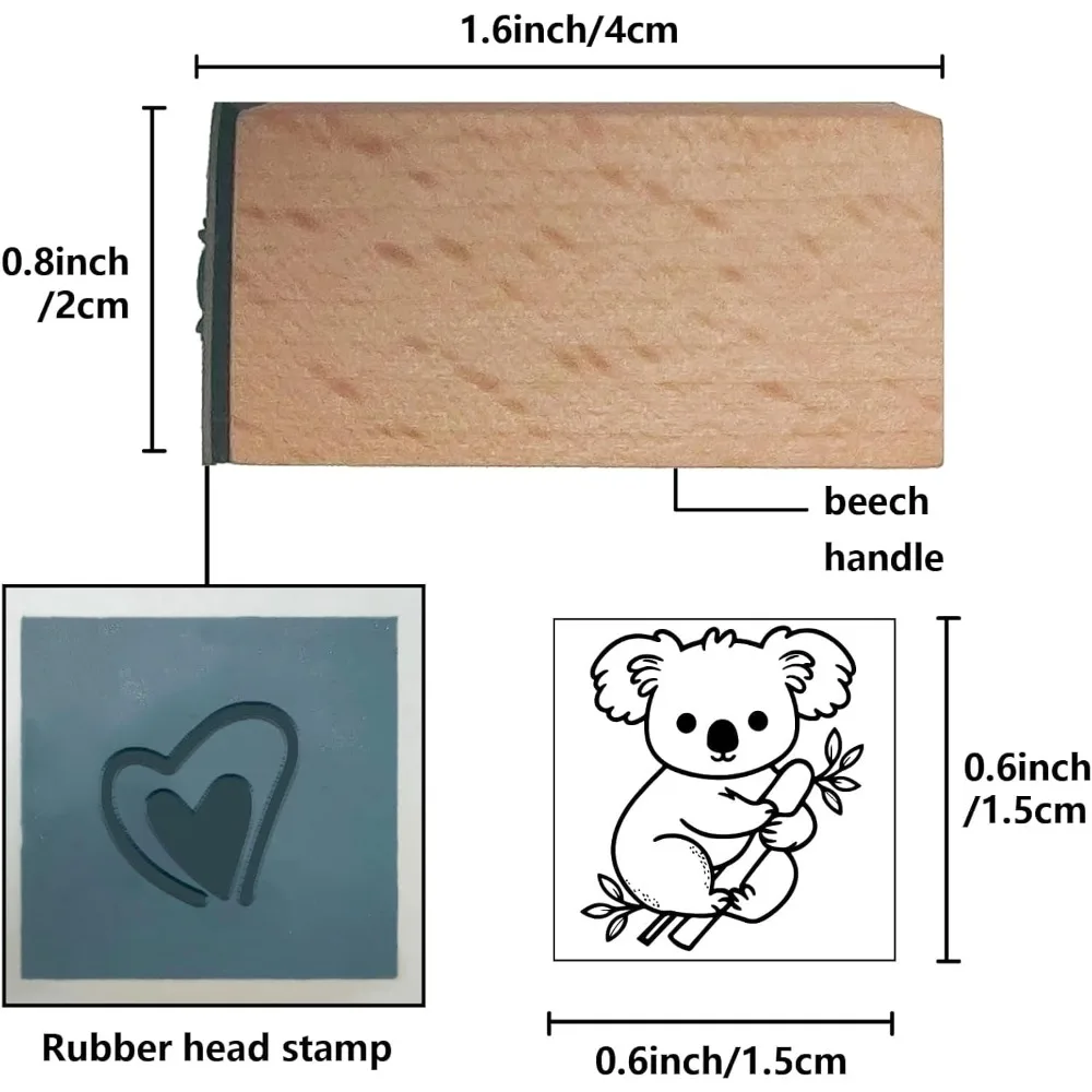 Wood Rubber Stamps Koala Animal Mini Wooden Reusable Cute Decorative Print Funny Journaling Small Seals for Scrapbooking Journal