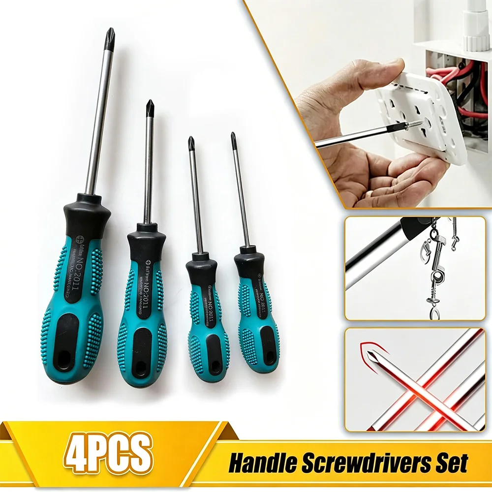 4 Pcs Multipurpose Magnetic Insulated Screwdriver Kit, Safe Maintenance Hand Tools, Cross and Slotted Types