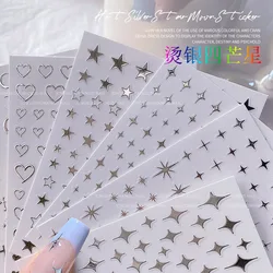 6 unids/set 3D espejo de Metal plateado estrella Nail Art pegatina Y2K corazón estrella Luna adhesivo calcomanía raya francesa línea estrella manicura deslizador