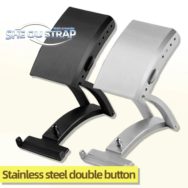 シルバーブラック時計バックルブライトリング時計アクセサリー付きバックルステンレス鋼折りたたみバックルダブルバックル 16/18/20 ミリメートル