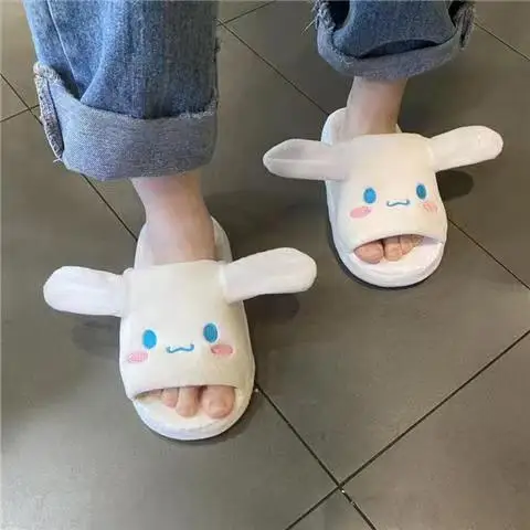 Sanrio Cinnamoroll Cotton Slippers Ears Will Move Cartoon Cute Warm Home Cotton Slippers Couple Plush Thicken Fall And Winter