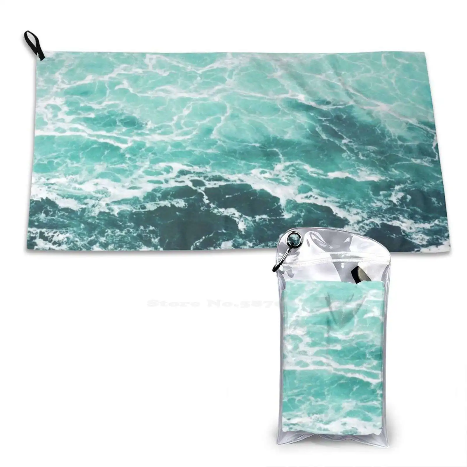 Blue Ocean Summer Beach Waves Soft Towel Quick Dry Beach Towel Water Ocean Sea Blue Waves Summer Beach Aqua Turquoise Nature