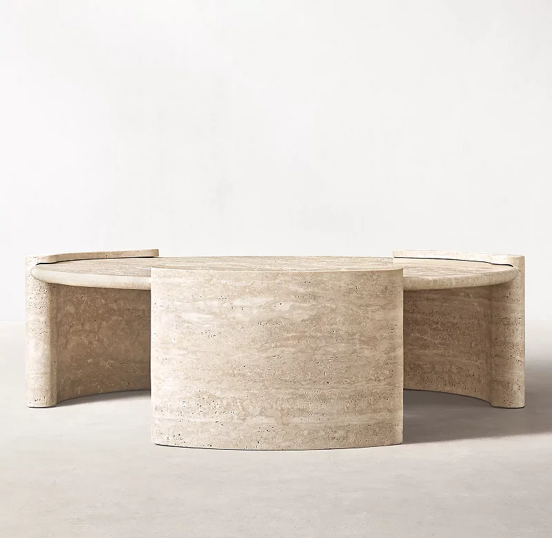 D122x38CM Handmade Nordic Natural Beige CARRARA WHITE Travertine Stone Round Coffee Table for Home Decor,ship it by Sea