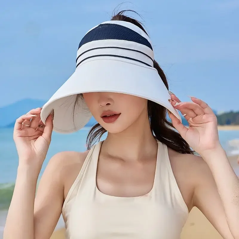 

New! Women's Fashion Large Brimmed Semi - Empty - Top Sun Hat - Ideal for Summer Travel with UV Face Protection,Breathable Mesh