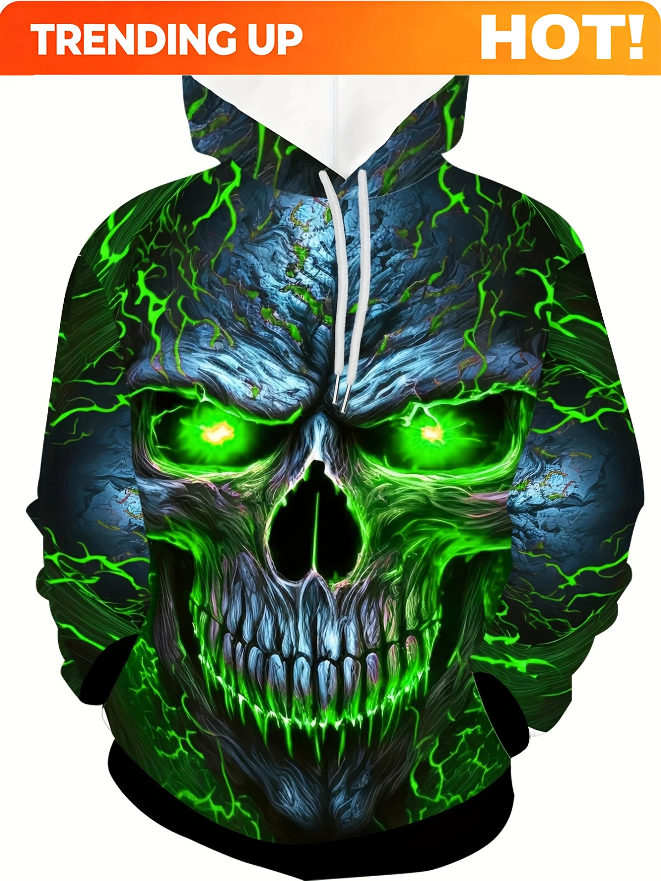 Customization Men's Skull Print Hoodie With Kangaroo Pockets, Casual Long-Sleeved Hooded Sweater For Outdoor Wear