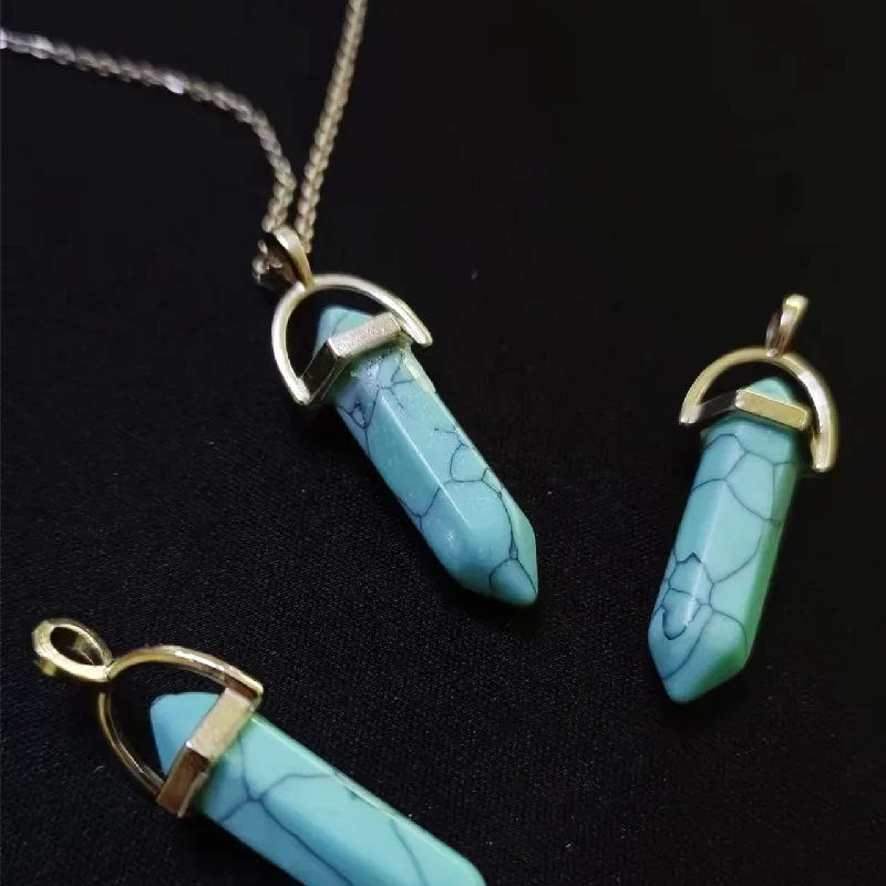 Natural Stone Pendant Necklace Ladies Girls Fashion Gewelry Protectors Turquoise Obsidian 4 Types