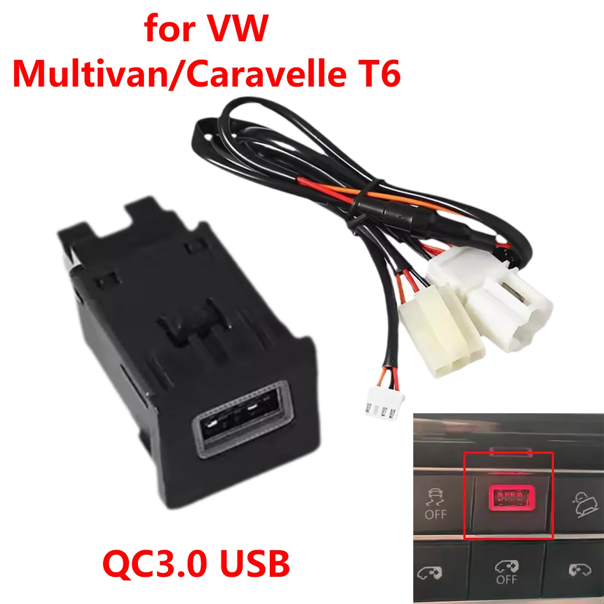 for VW Multivan/Caravelle/Transporter T6 Single Port QC3.0 USB Car Charger Socket Fast Charging Outlet Power Adapter