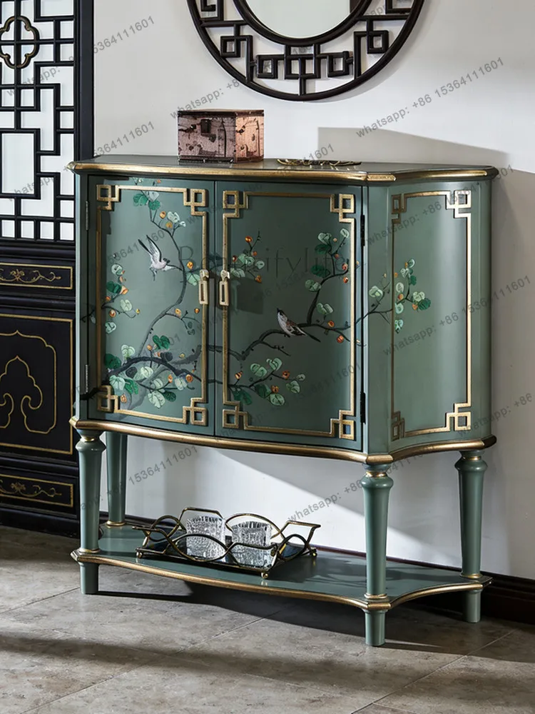 Entrance cabinet solid wood painted decoration European retro American semi-circular corridor cabinet arc