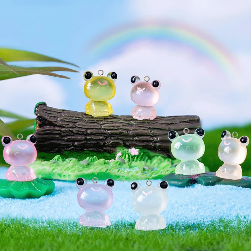 10Pcs Luminous Frog Resin Earring Charms Cute Miniature Animal Pendants for Jewelry Making DIY Necklace Keychain Crafts Findings