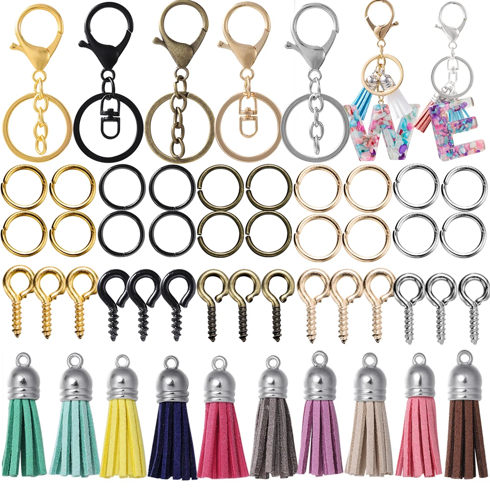 65Pcs/Set Keychain Leather Tassels Jump Ring Eye Pin Jewelry Making Accessories Kits for DIY Key Chain Epoxy Resin Pendants