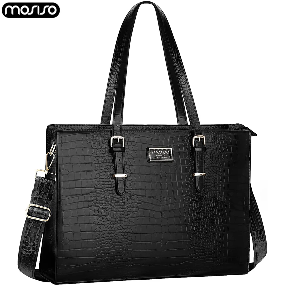 

PU Leather Laptop Tote Bag 15.6 inch Women Handbag Crocodile Large Capacity Travel Business Commuting Shoulder Messenger Bags