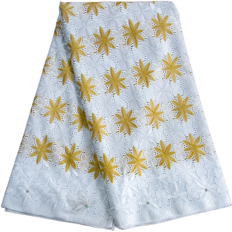 Kalume African Swiss Voile Lace Fabric with Stones 2024 High Quality Nigerian Cotton Lace Fabric for Sewing Wedding Dress F3431