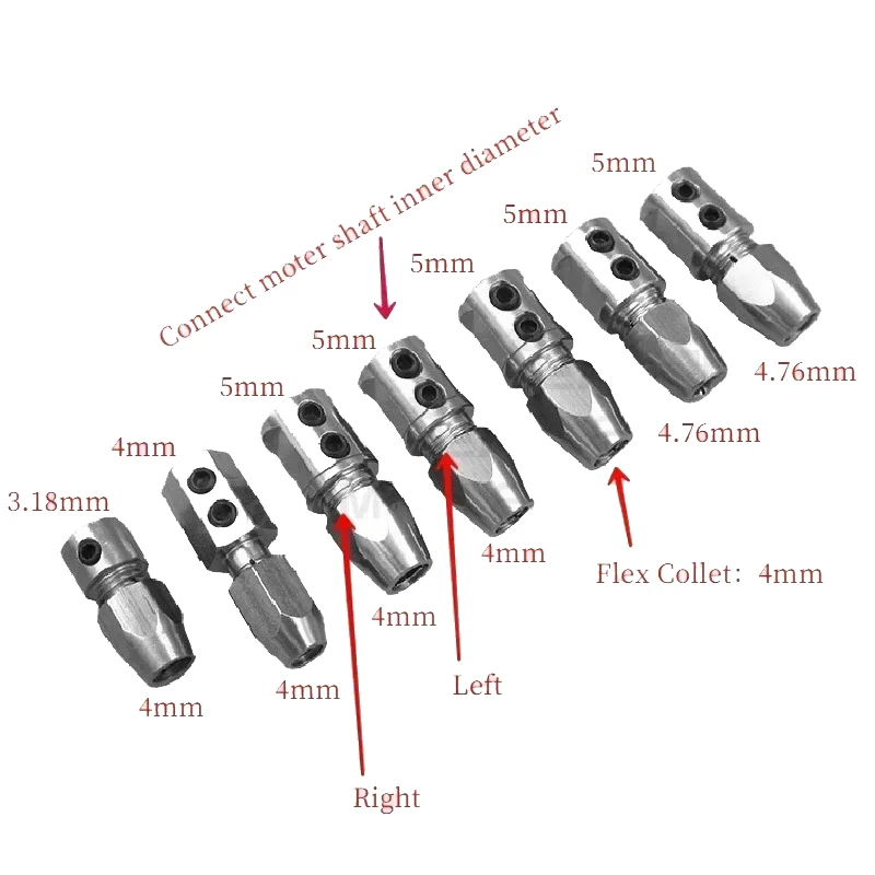 RC Boat Flexible Coupling Left/Right Stainless Steel 8*6.35mm 5*4.76/4/3.8/3.18mm 4*4/3.18mm 3.18*3.18/3/2mm Flex Collet Coupler