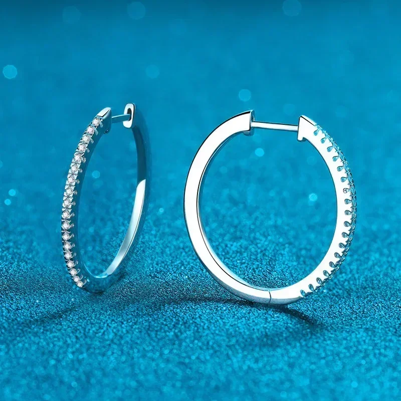 White Gold Full Moissanite Hoop Earrings for Women, Sparkling 0.54 Carat Diamond Earring Daily Style To Family Gift Fine Jewelry