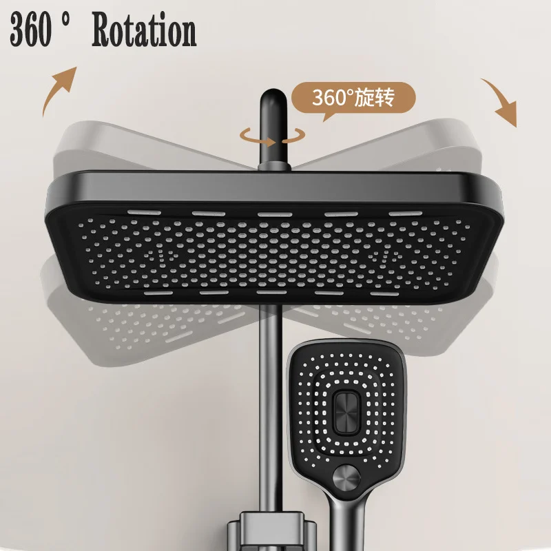 14 Inch Big Panel Large Flow Supercharge Ceiling Mounted Shower Head Set 3 Modes High Pressure Rainfall Shower Faucet Accessorie