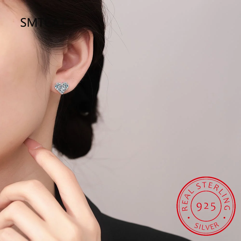 Real 0.5CT D Color Moissanite Diamond Heart Halo Stud Earrings for Women 925 Sterling Silver Luxury Fine Jewelry