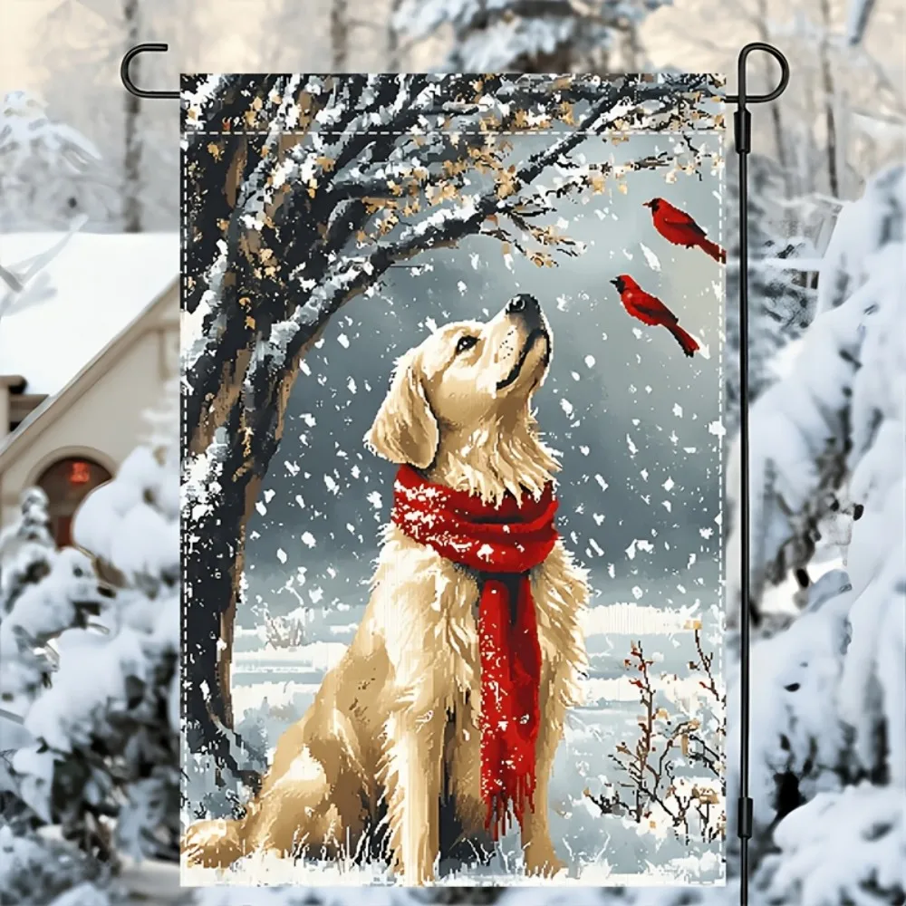 VIKAMA Cute Golden Retriever Christmas Garden Flag Winter Outdoor Decor, Perfect for Lawn Porch Holiday Decorations