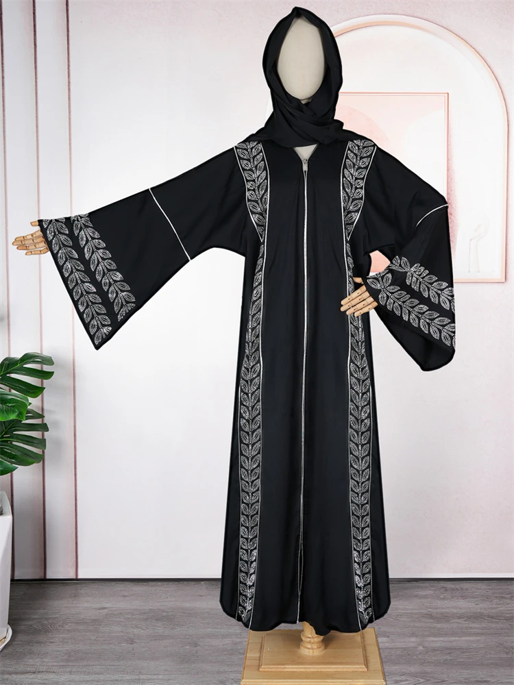 두바이 Hijab Abaya 여성용 럭셔리 웨딩 파티 이브닝 ​​가운 긴 소매 드레스 Caftan Marocain Femme 이슬람 블랙 Kaftan Boubou