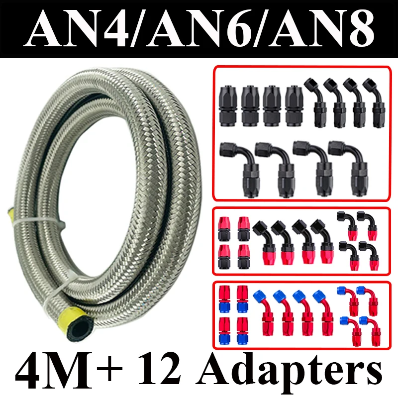 

4M AN4 AN6 AN8 Fuel Hose Oil Gas Cooler Hose Line Pipe Tube Stainless Steel CPE Rubber 4x0 4x45 4x90 Degree Hose End Fittings