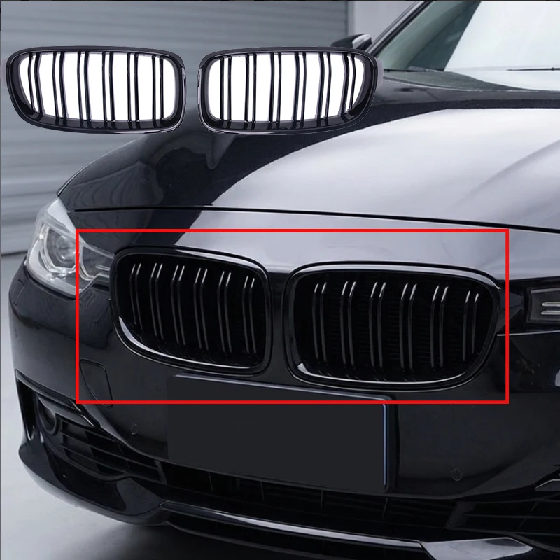 Griglia di raffreddamento per auto, finitura nera lucida, con doppia barra, per BMW Serie 3 F30 F31.