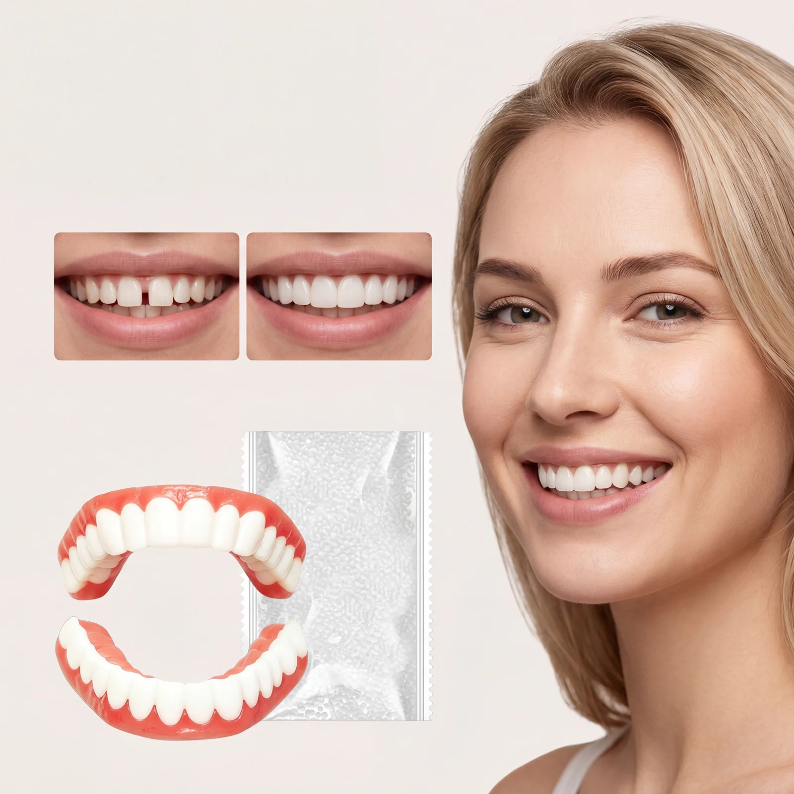 Denture Cosmetic Kit - Ultra-Secure, Flawlessly Natural-Looking & Luxuriously Comfortable Invisible Fit for Effortless Daily Use