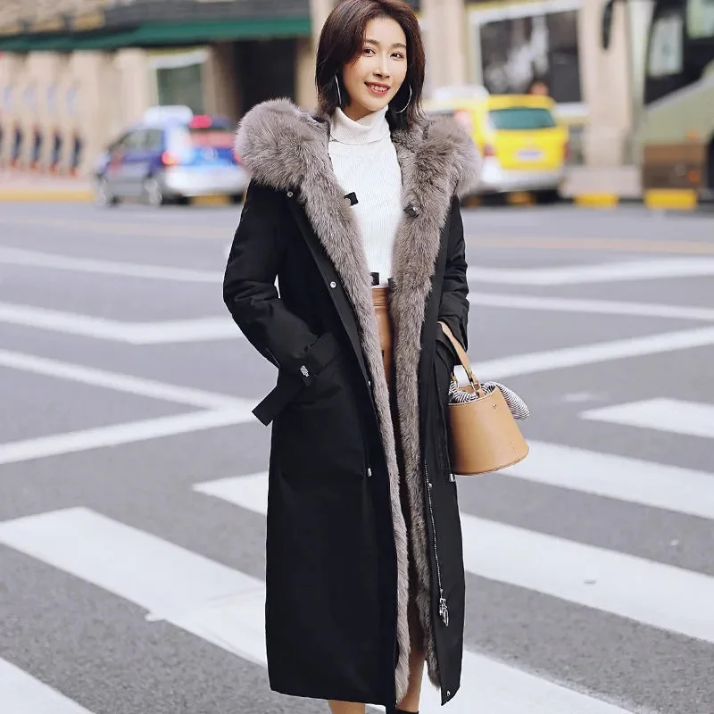 2024 Winter New Loose Style Overcoming Women's Detachable Fox Hair Collar Rex Rabbit Hair Inner Tank Thickened Long Fur Coat WLF